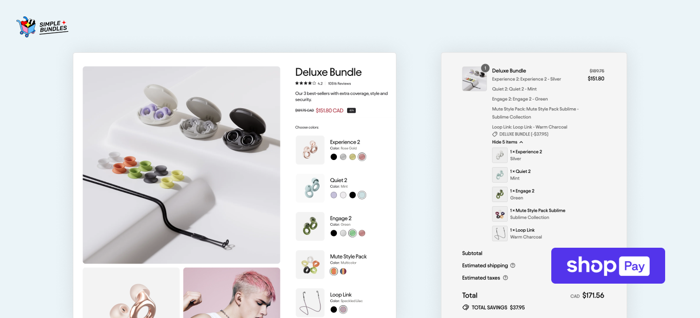A Simple Bundles product page with a bundle in the cart